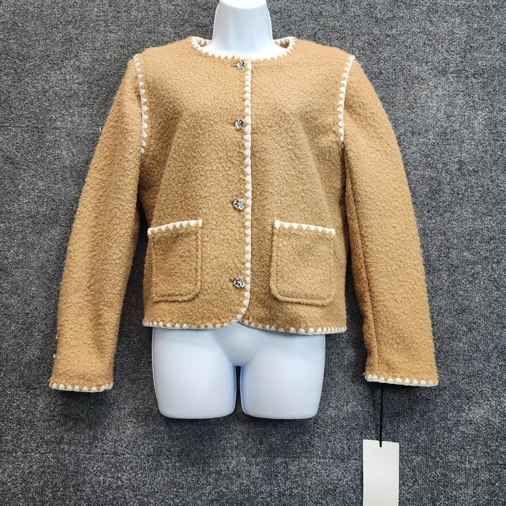 NWT Bagatelle Collection Women's Boucle Jacket Camel Whipstitch Preppy Classic M